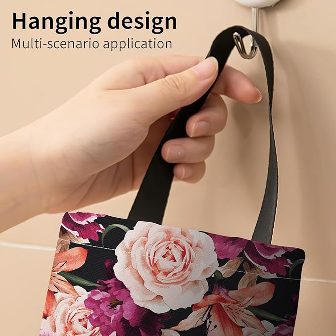 Plastic Bag Holder, Wall Mount Grocery Bag Organizer, Funny Hanging Trash Storage Dispenser for Home Kitchen Cute Pink Floral