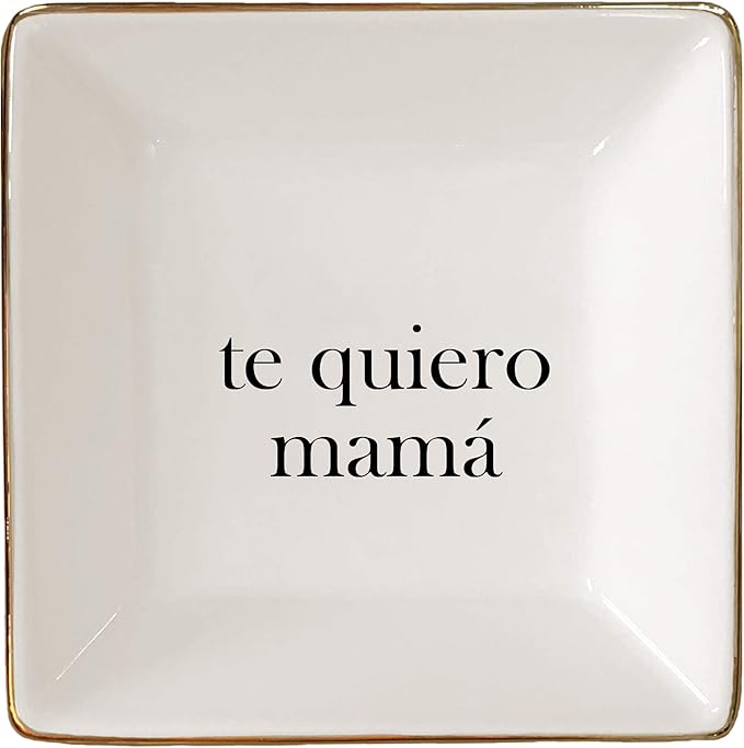 Simply Charmed I Love You Mom Spanish Gift - Ceramic Jewelry Dish or Ring Holder – Trinket Tray – Fun Birthday or Valentine's Day Gift for Mama or Madre