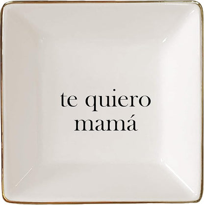 Simply Charmed I Love You Mom Spanish Gift - Ceramic Jewelry Dish or Ring Holder – Trinket Tray – Fun Birthday or Valentine's Day Gift for Mama or Madre