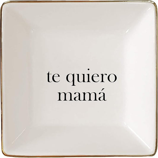 Simply Charmed I Love You Mom Spanish Gift - Ceramic Jewelry Dish or Ring Holder – Trinket Tray – Fun Birthday or Valentine's Day Gift for Mama or Madre