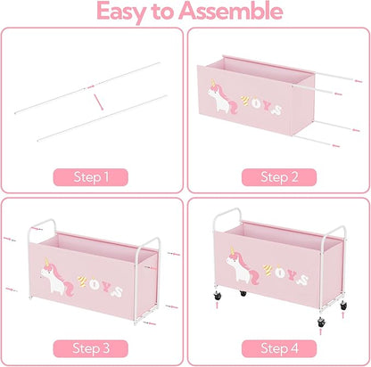 GRANNY SAYS Toy Box for Boys Girls, Extra Large Toy Chest Storage with Wheels, Metal Kids Toy Storage Organizer for Living Room Storage, 135L Toy Bins for Kids Organizer Stuffed Animals, Pink