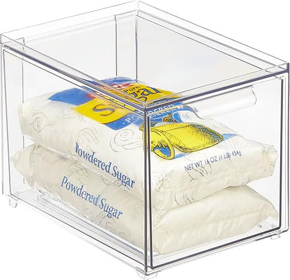 mDesign Kitchen Storage Drawer Box – Plastic Storage Box with Pull-Out Drawer – Pantry, Fridge and Cupboard Storage for Food and Snacks – Pack of 2 – Clear