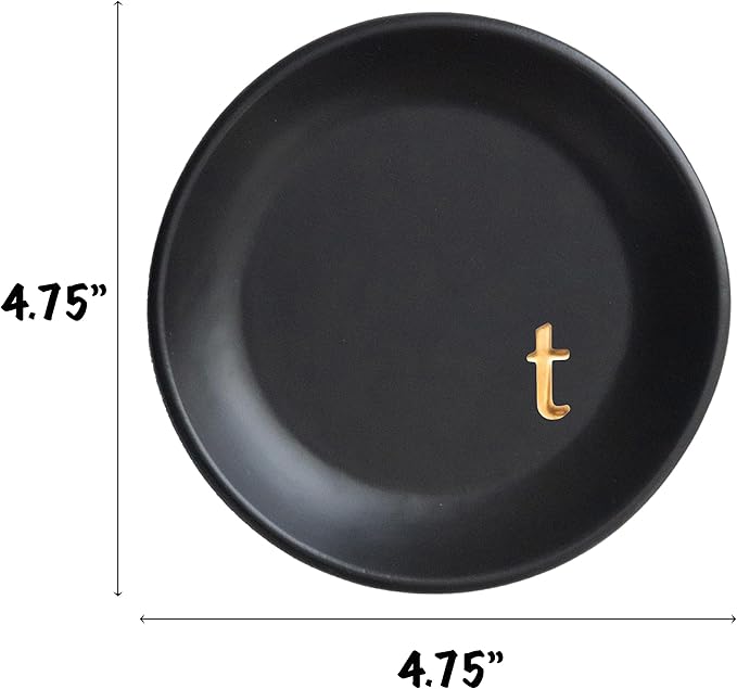 COLLECTIVE HOME - Ceramic Jewelry Tray, Decorative Trinket Dish for Rings Earrings Necklaces Bracelet Watch Keys, Birthday Mother's Day Christmas Gift for Women, 4.75", Black Surface (t)