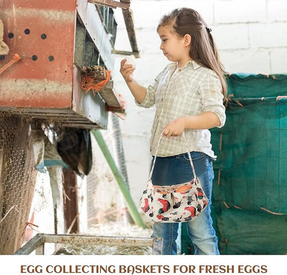 2 Pieces Egg Basket Mini Egg Collecting Bags Gathering Basket with 7 Pouches for Easter Farmhouse Chicken Hen Duck Goose Housewife Garden Transporting Storage, 8 x 2.6 Inch(Cute)