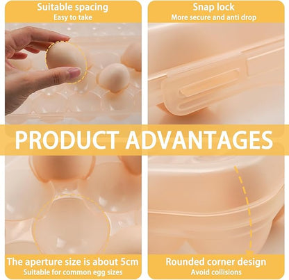 Portable Plastic Egg Storage Box, 18 Tray Shockproof Egg Protector Tray, Folding Eggs Holder Carrier, Eggs Slot Tray Holder Box, for Outdoor Camping Picnic BBQ Hiking(Khaki)