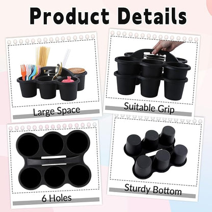 6 Pack Classroom Caddy with Handle Plastic Storage Caddy Organizer with 6 Compartments Drink Cup Caddies Holder Portable Storage Bin for Pencil, Crayon, Marker, Home, Office, School Supplies(Black)