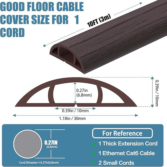 Floor Cord Covers for Wires 10FT Cable Hider Wire Cover Self Adhesive Cord Hider Floor for Offices, Homes, Workshops, Warehouses Cable Cavity 0.39" W x 0.27" H