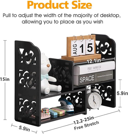 YGYQZ Desk Shelves Desktop Orgnizer Shelf-Black Office Organization for Top of Adjustable Desk Organizers and Corner Bookshelf Table Top Shelving Small Hutch Decorations for Women Office