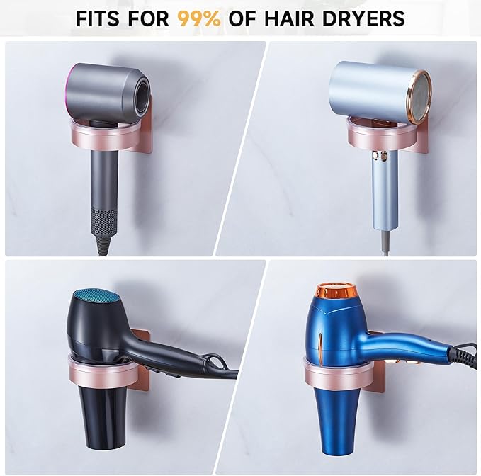 Oukimly Hair Dryer Holder Wall Mounted, Blow Dryer Holder, Hair Tool Organizer for Hair Dryer Storage Hanger, Adhesive Hairdryer Holder for Bathroom Barber Shop (Rose Gold)