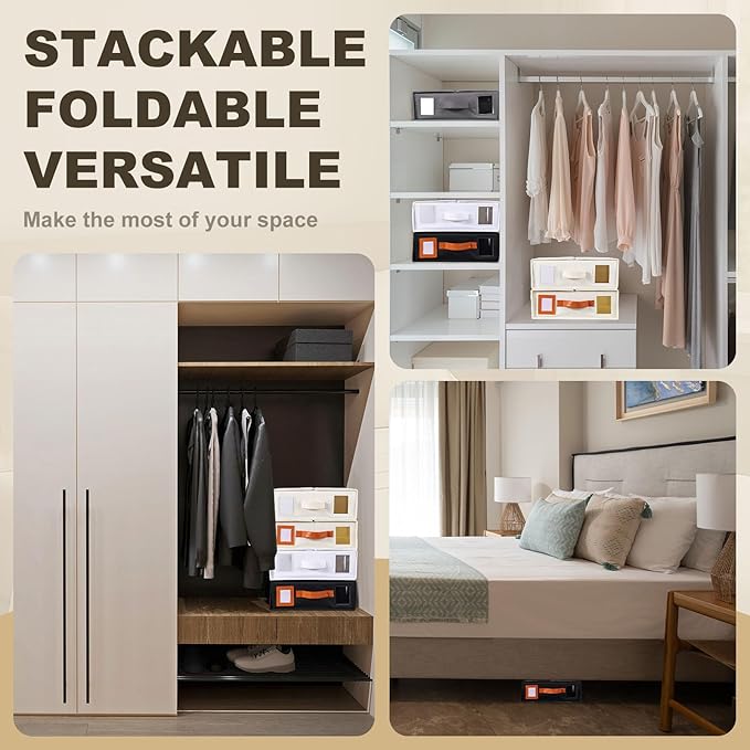 uxcell 4 Pack Bed Sheet Organizers and Storage with PU Handle, Foldable Bedding Duvet Cover Set Organizer Storage Closet and Under Bed Storage Containers, Gray
