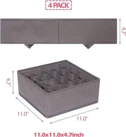 DIOMMELL 4 Pack Foldable Cloth Storage Box Closet Dresser Drawer Organizer Fabric Baskets Bins Containers Divider for Clothes Underwear Socks Lingerie Clothing, M Grey 40-0000