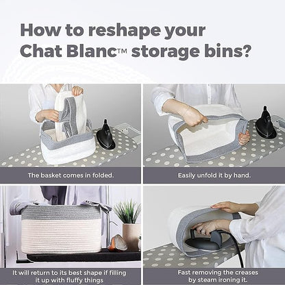 CHAT BLANC Rainbow Cotton Rope Baskets for Organizing | Storage Baskets for Shelves | Rainbow Rope Basket for Storage, Small Laundry Baskets, Woven Baskets for Storage, Dog Toy Bin, Baby Basket, 3Pack