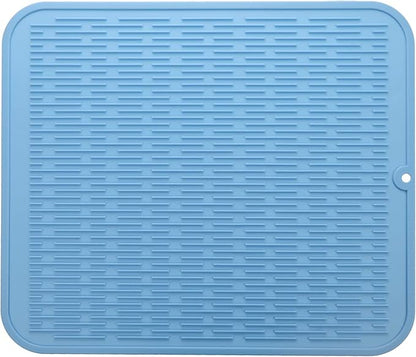 Silicone Dish Drying Mat for Multiple Usage,Easy clean,Eco-friendly,Heat-resistant Silicone Mat for Kitchen Counter or Sink,Refrigerator or Drawer Liner Light Blue XL 18 inches x 16 inches