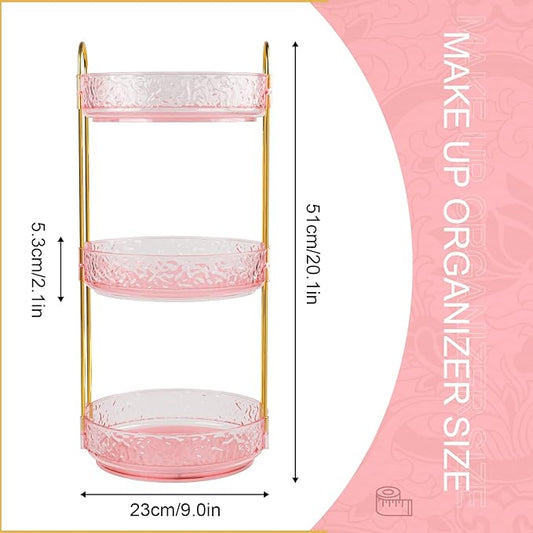 Fangoo 3 Tiers Pink Rotating Makeup Organizer for Vanity, 360 Spinning Skincare Organizers for Dresser Perfume Organizer Large Skincare Make Up Storage Cosmetic Organizer for Bathroom Countertop