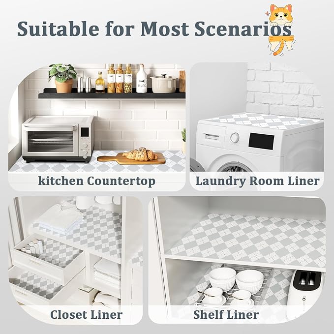 Shelf Liner for Kitchen Cabinets 24" x 360" Non-Adhesive Non-Slip Drawer Liners for Dresser, Waterproof Washable Paper, Durable Protector Mat for Pantry Shelves Cupboards, Light Grey