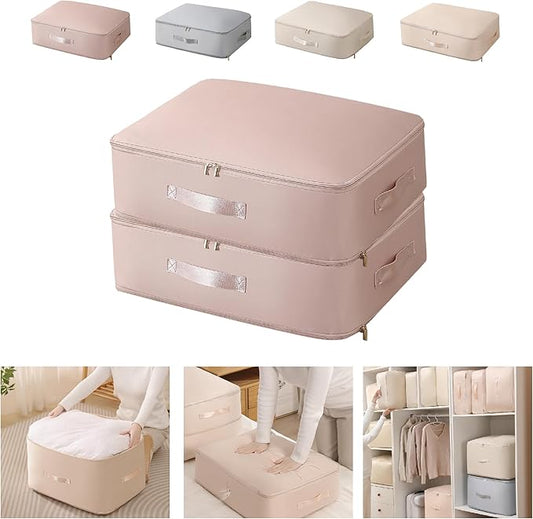 Ultra Space Saving Self Compression Organizer,Packing Cubes,Waterproof And Moisture-Proof,High Capacity,For Blankets Clothes Duvet Comforter（Pink 21.2 * 16.2 * 11.8 In-2pcs）