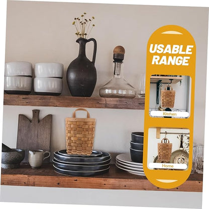 Woven Storage Baskets Natural Wood Hanging Organizer Wall Mounted Compact Kitchen Storage Basket for Utensils Cosmetics and Decor Load Bearing Carbonized Color
