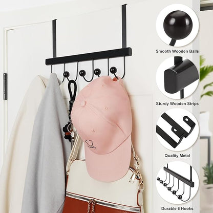 TOPIA HANGER Over The Door Hooks for Hanging, Towel Hooks Towel Racks for Bathroom, Coat Hooks Coat Rack Over The Door Organizer Hanging, Wooden Door Hangers for Coat Towel Hat Purse CT71B