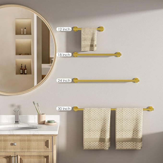 FORIOUS Towel Bar Wall Mounted, Stainless Steel Towel Racks for Bathroom, Includes Wall Mounting Hardware (Brushed Gold, 14 Inch)
