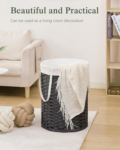 Laundry Hamper Laundry Basket Round 19.0 Gal (72 L) Handwoven Rattan Hamper, Large Wicker Laundry Hamper with Removable Laundry Bag Handles 2 Mesh Bags for Bathroom Living Room Black (No Lid)
