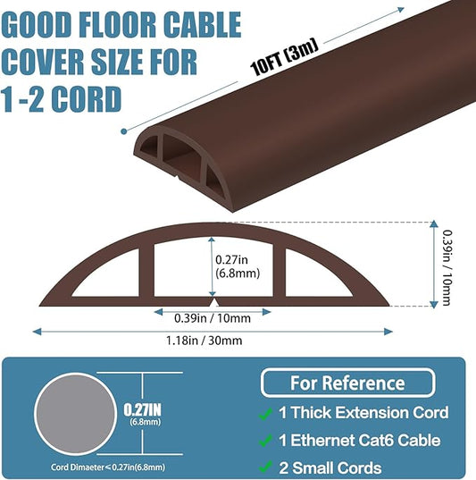 Floor Cord Covers for Wires 10FT Cable Hider Wire Cover Self Adhesive Cord Hider Floor for Offices, Homes, Workshops, Warehouses Cable Cavity 0.39" W x 0.27" H