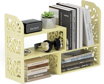 YGYQZ Adjustable Desktop Organizer Shelf – Space-Saving Desk Shelves & Desktop Bookshelf for Office, Home & Dorm – Sturdy PVC Desk Book Organizer with Non-Slip Feet, Easy Assembly