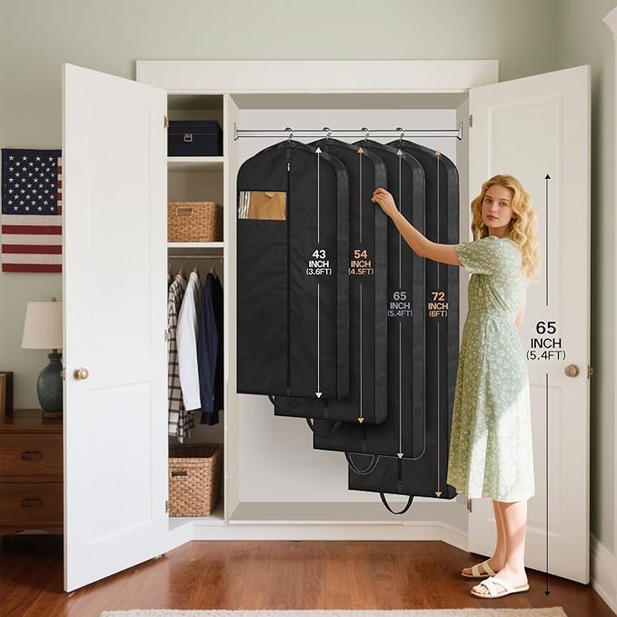 MISSLO 72" Wedding Dress Garment Bag Waterproof Garment Bags for Travel for Women Dress Bags for Gowns Long for Closet Storage, Black