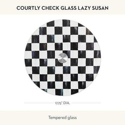 MACKENZIE-CHILDS Glass Lazy Susan, Cute Rotating Serving Board, Black-and-White Courtly Check