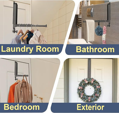 Majewel Over The Door Hooks Hanger 2 Pack, Adjustable Foldable Drying Rack for Laundry, Towels, Bags, Bathroom, Black