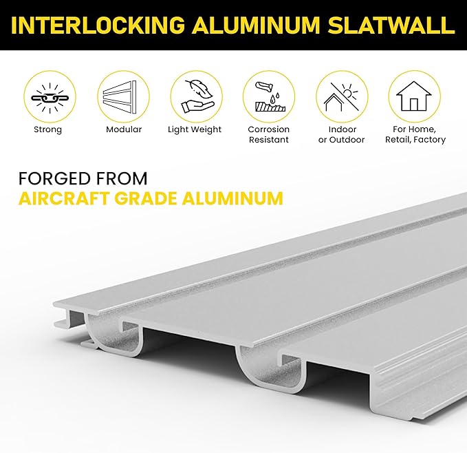 DLDIRECT Slatwall Panel Garage Wall Organizer Heavy Duty Mounted Aluminum Slat Rack, Interlocking Paneling for Storage, Board, Shelves System -Silver (3’H4’W)