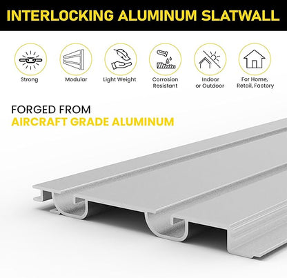 DLDIRECT Slatwall Panel Garage Wall Organizer Heavy Duty Mounted Aluminum Slat Rack, Interlocking Paneling for Storage, Board, Shelves System -Silver (3’H4’W)