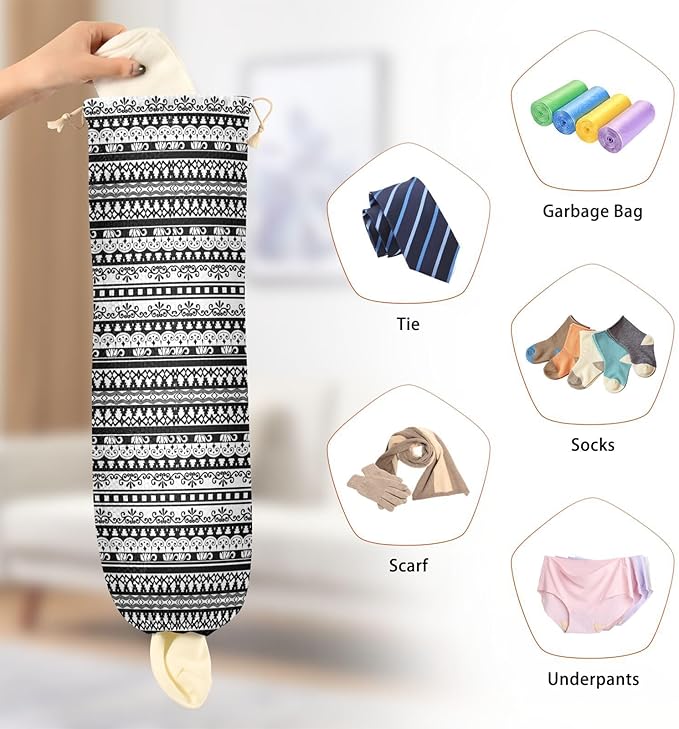 1 PC Plastic Bag Holder Wall Mount Grocery Bag Holder Shopping Bag Trash Bag Storage Organizer Dispenser for Kitchen Closet 22 x 9 Inch Retro Black