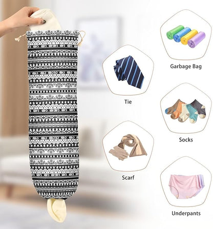 1 PC Plastic Bag Holder Wall Mount Grocery Bag Holder Shopping Bag Trash Bag Storage Organizer Dispenser for Kitchen Closet 22 x 9 Inch Retro Black