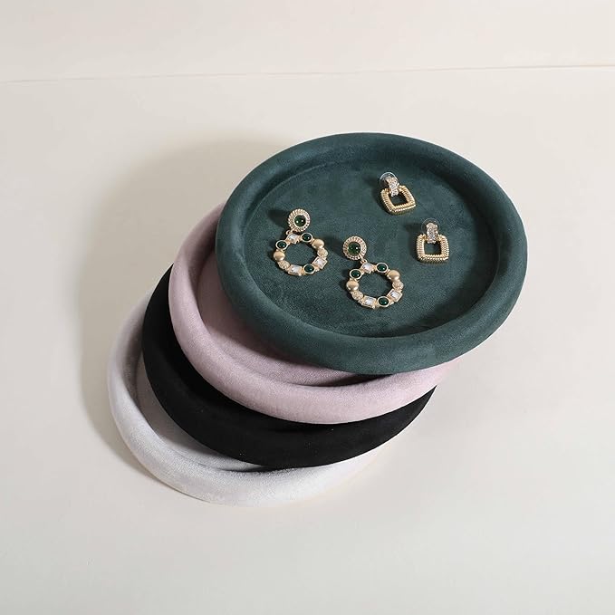 GemeShou Round Jewelry Organizer Plate, Top Microfiber Velvet Jewelry Display Tray, Empty Jewelry Showcase Tray for Necklaces, Bracelets, Rings, Earrings (Green-Medium, 7.9 x 7.9 in)