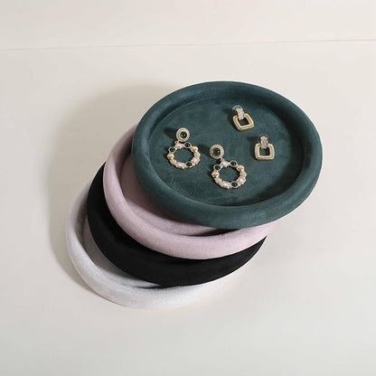 GemeShou Round Jewelry Organizer Plate, Top Microfiber Velvet Jewelry Display Tray, Empty Jewelry Showcase Tray for Necklaces, Bracelets, Rings, Earrings (Green-Medium, 7.9 x 7.9 in)