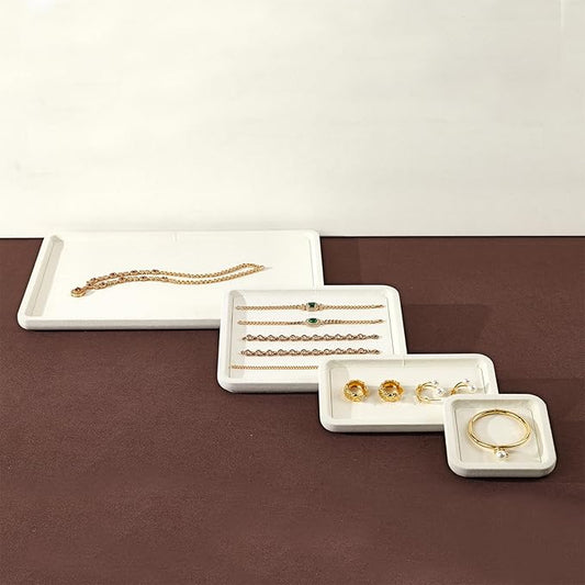 Woodten Microfiber Jewelry Display Flat Tray for Rings Earrings Necklace Bracelet, Jewelry Photograph Display Catchall Organizer Tray Dish(S,Beige)