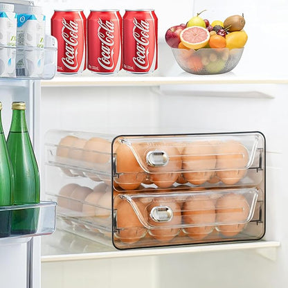 Egg Holder for Refrigerator,40 Eggs Clear Drawer Organizer,2 Layer Stackable Egg Holder Egg Trays,Egg Storage Container with Time Scale for Fridge Countertop Cabinet