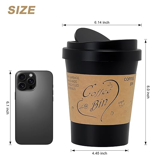 Soddeph Plastic Mini Trash Can with Swing-Top Lid, 0.9 Gallon Desktop Waste Bin for Coffee Table, Office, Small Countertop Wastebasket for Counter, Vanit (Black, Small)
