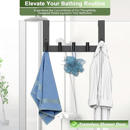 VINHOLD Extended Robe Door Hooks, Heavy Duty Stainless Steel Towel Hooks for Frameless Glass Shower Doors, Towel Hanger Rack, Shower Hooks for Bathroom (Black, 1 Pack)