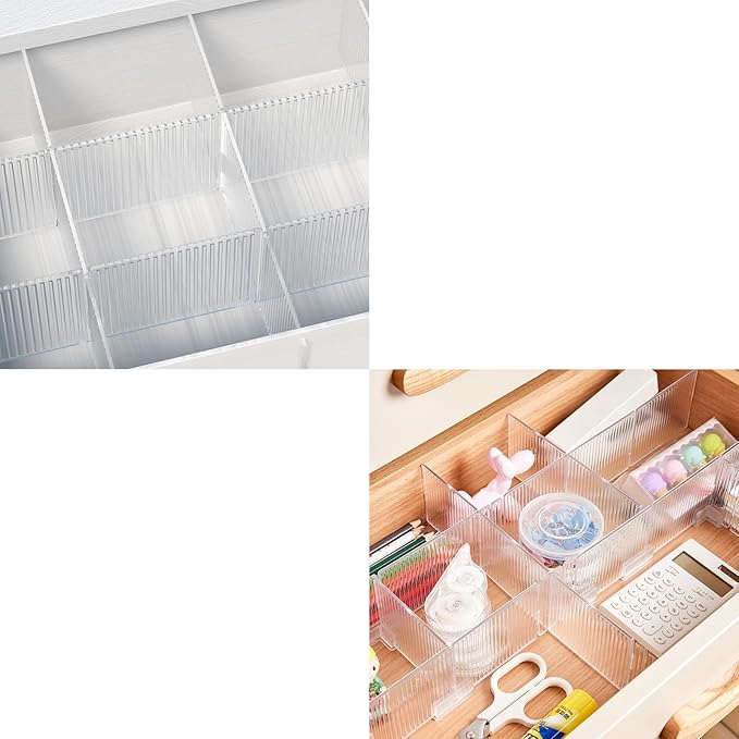 Onerbuy 8pcs Adjustable Grid Drawer Dividers DIY Plastic Closet Separator Tidy Organizer Container for Underwear Socks Belt Office Supplies(Transparent White)