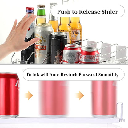 Lemecima Drink Organizer for Fridge, Soda Can Organizer Dispenser for Refrigerator with Automatic Pusher Glided, Width Adjustable Clear Dividers Can Holder for 6-20oz Beverage, 15''D x15.4''W, 5 Rows