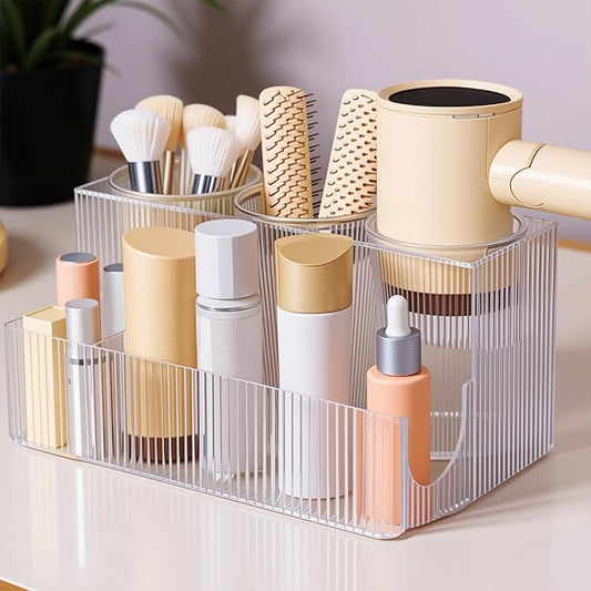 Hair Tool Organizer, Clear Acrylic Hair Dryer and Styling Organizer, Bathroom Countertop Blow Dryer Holder, Vanity Caddy Storage Stand for Accessories, Makeup, Toiletries