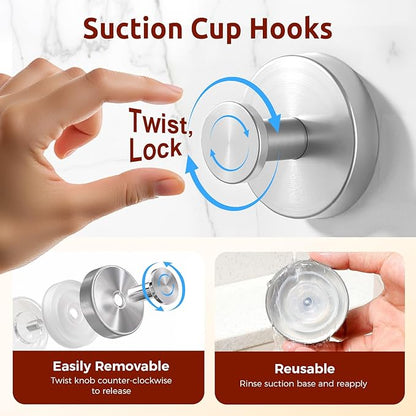4 Packs Suction Cup Hooks for Shower, Heavy-Duty Wreath Hangers for Front Door, No Drill Glass Door Shower Suction Hooks No Damage for Walls Bathroom Kitchen Window Mirror Tile Towel Coat Robe Loofah