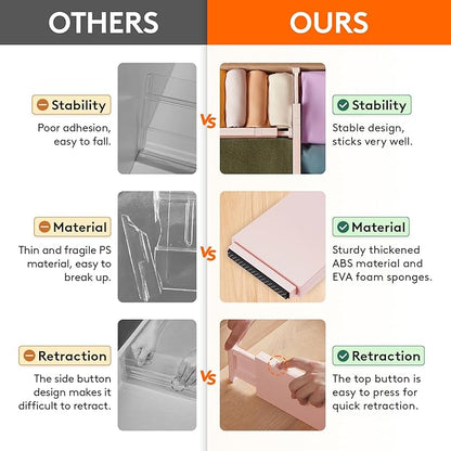 Lifewit 14 Pack Drawer Dividers 4" High, 11-17" Adjustable Drawer Organizers for Clothes, Expandable Dresser Separators in Bedroom/Bathroom/Kitchen/Fridge/Office Organization and Storage, Pink