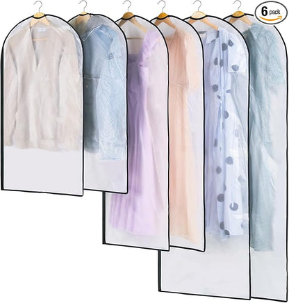6 Pack Garment Bags for Hanging Clothes - Translucent Suit Bag for Closet Storage, Clothes Cover for Hanging Shirts, Dresses, Travel, Moving - Black