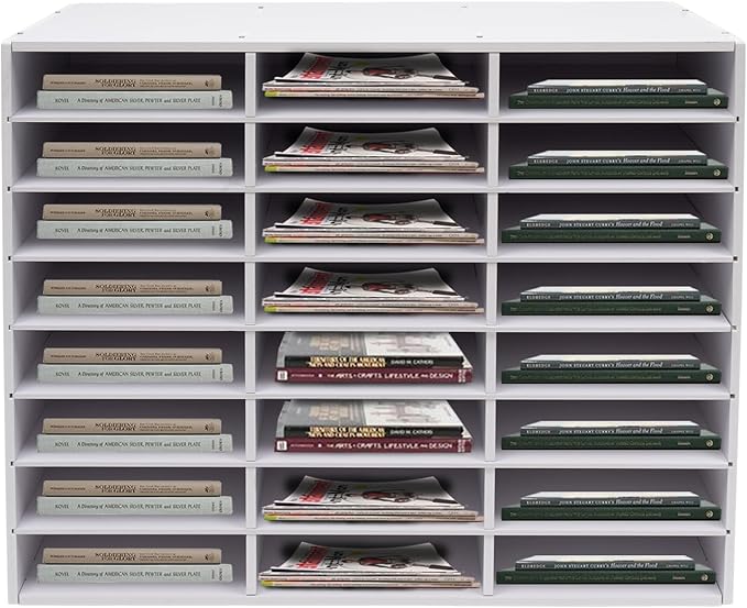 Literature Organizer Sorter,Desktop File Sorter Mail Center Magazine Paper Storage PVC Board File Holder Mailbox Student Classroom Keepers for Home&Office (White, 24 Slots)