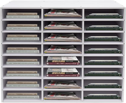 Literature Organizer Sorter,Desktop File Sorter Mail Center Magazine Paper Storage PVC Board File Holder Mailbox Student Classroom Keepers for Home&Office (White, 24 Slots)