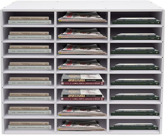 Literature Organizer Sorter,Desktop File Sorter Mail Center Magazine Paper Storage PVC Board File Holder Mailbox Student Classroom Keepers for Home&Office (White, 24 Slots)