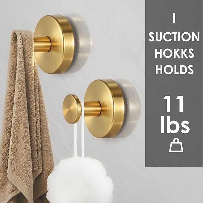 PZTO Suction Cup Hooks:Metal Hanger,for Galss Window Door & Tile Wall,Shower Bathroom Towel Holder Hanging Hook, 2 Pack (Antique Gold)