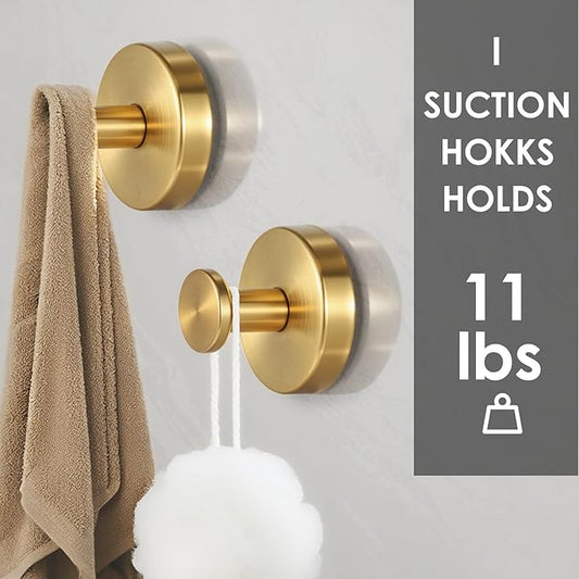 PZTO Suction Cup Hooks:Metal Hanger,for Galss Window Door & Tile Wall,Shower Bathroom Towel Holder Hanging Hook, 2 Pack (Antique Gold)